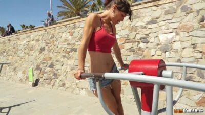 Sexercise - sexy sporty Spanish teen julia roca fucked after workout on the beach - sunporno.com - Spain