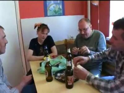 Three old guys fuck Russian teen in the kitchen - sunporno.com - Russia