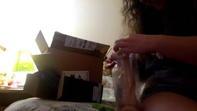 Cute Virgin Unboxing Her New Big Dildo And Stretching Her Tight Pussy - upornia.com
