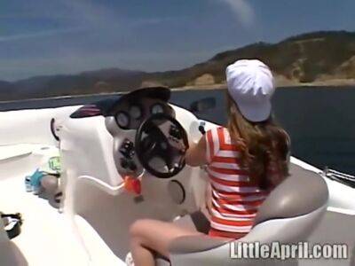 Little April In Sexy Teen Playing With Her Snatch Outdoors In Rubber Boat - hclips.com