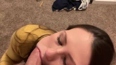 Blue Eyed Teen Gives Sneaky Sloppy Blowjob At Sisters H - hclips.com