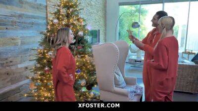 Cute Blonde Teen Joins Her FosterParents For Threesome on Christmas - sexu.com