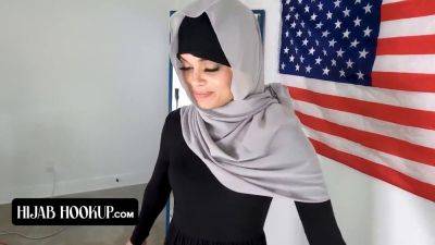 Muslim teen in hijab strips & pleasures instructor with pussy & cowgirl in POV - sexu.com